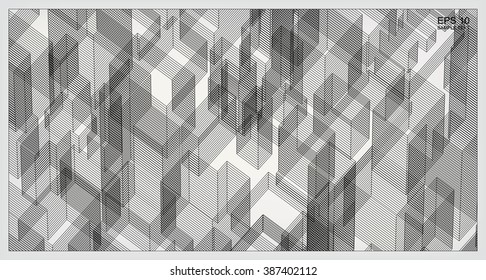 Abstract virtual wireframe image of 3D building. Vector construction graphic idea.