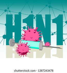 Abstract virus image on backdrop and H1N1 text. H1N1 virus danger relative illustration. Medical research theme. Virus epidemic alert