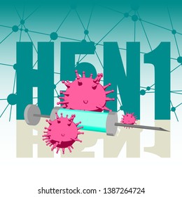 Abstract virus image on backdrop and H5N1 text. H5N1 virus danger relative illustration. Medical research theme. Virus epidemic alert