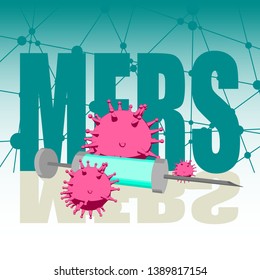 Abstract virus image on backdrop and MERS text. MERS virus danger relative illustration. Medical research theme. Virus epidemic alert