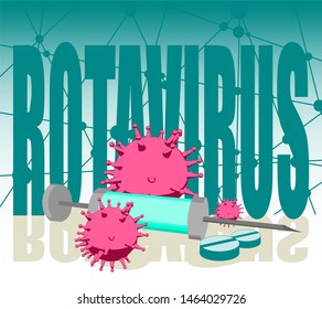 Abstract virus image on backdrop and Rotavirus text. Rotavirus danger relative illustration. Medical research theme. Virus epidemic alert