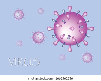 Virus abstracto sobre fondo azul, bacterias aisladas para atención médica. Infografía, logotipo, símbolo y cómo prevenir. - vector