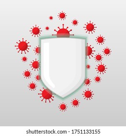 Abstract virus protection shield background vector design. empty space shield template. concept of healthcare and medical