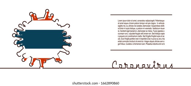 Abstract virus silhouette and Coronavirus text in thin line style. Coronavirus virus danger relative illustration. Medical research theme. Virus epidemic alert. Flag of the Thailand