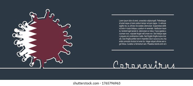 Abstract virus silhouette and Coronavirus text in thin line style. Coronavirus virus danger relative illustration. Medical research theme. Virus epidemic alert. Flag of the Qatar