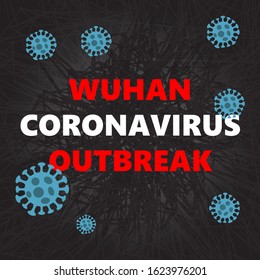 Abstract virus strain model 2019-nCoV or COVID-19 with text Wuhan coronavirus outbreak on red background. Pneumonia Pandemic Protection Concept