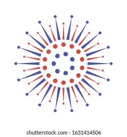 Abstract virus strain model. Coronavirus cell is blue-red with spots. Chinese respiratory coronavirus causative agent 2019-nCoV. Pandemic Risk SARS. Health and medical vector illustration isolated