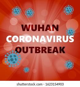 Abstract virus strain model COVID-19 Novel coronavirus 2019-nCoV with text Wuhan coronavirus outbreak on red background. Virus Pandemic Protection Concept