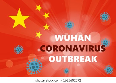 Abstract virus strain model Novel coronavirus 2019-nCoV with text Wuhan virus outbreak on red background. Pneumonia Pandemic Protection Concept