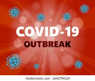 Abstract virus strain model Novel coronavirus 2019-nCoV with text COVID-19 outbreak on red background. Virus Pandemic Protection Concept