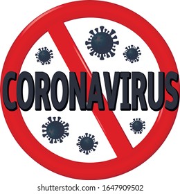 Abstract virus strain model Novel coronavirus 2019-nCoV is crossed out with red STOP sign