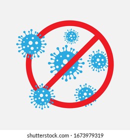 Abstract virus strain model Novel coronavirus 2019-nCoV is crossed out with red STOP sign