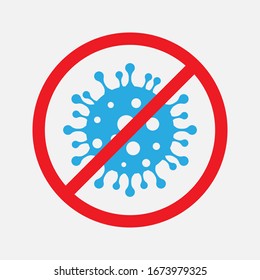 Abstract virus strain model Novel coronavirus 2019-nCoV is crossed out with red STOP sign