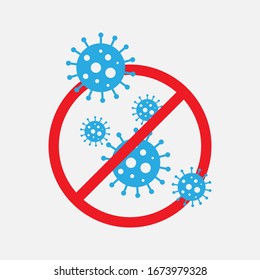 Abstraktes Virusstamm Modell Novel Coronavirus 2019-nCoV wird mit rotem STOP-Zeichen gestrichen