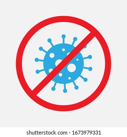 Abstract virus strain model Novel coronavirus 2019-nCoV is crossed out with red STOP sign