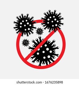 Abstract virus strain model Novel coronavirus 2019-nCoV is crossed out with red STOP sign