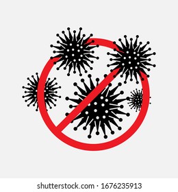 Abstract virus strain model Novel coronavirus 2019-nCoV is crossed out with red STOP sign