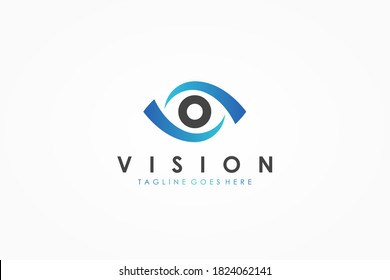 Abstract Vision Eye Logo. Blue Geometric Waves With Black Eyeball Inside. Infinity Camera Icon. Usable For Business And Technology Logos. Flat Vector Logo Design Template Element.