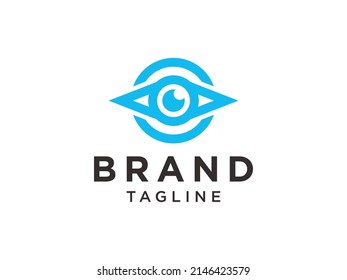 Abstraktes visuelles Auge Logo. Symbol für die blaue Lineare Geometrische Unendlichkeit der Kamera. Für Unternehmens- und Technologielogos geeignet. Flaches Vectorlogo-Design-Vorlagenelement.