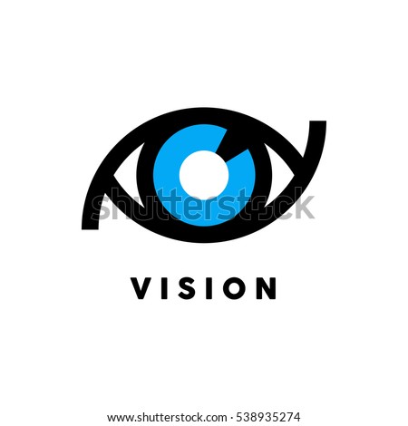 Abstract vision logo with blue and black eye icon concept isolated on white background. Vector illustration.