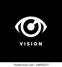 Abstract Vision Logo With White Eye Icon Concept On Black Background. Vector Illustration.