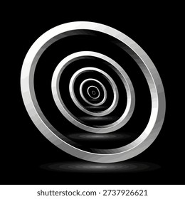 An abstract visual of concentric metallic rings creating a hypnotic tunnel effect, suggesting depth, infinity, and a futuristic aesthetic on a dark background.