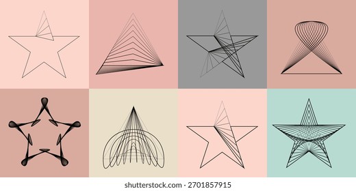 Abstract visual harmony of basic shapes lines , perfect for digital branding. Linear circular art with balanced curves ideal for posters, packaging and web design. Vector rotational shapes set.
