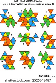 Abstract visual puzzle. Educational mathematics. Spatial reasoning skills training. Answer included.
