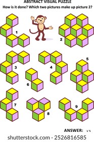 Quebra-cabeça visual abstrata. Matemática educacional. Treinamento de habilidades de raciocínio espacial. Resposta incluída.
