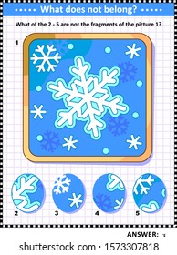 Abstract visual puzzle with falling snowflakes: What of the 2 - 5 are not the fragments of the picture 1? Answer included.