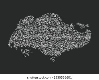 Abstract visual representation of the Singapore map made up of irregular white shapes against a black background. The shapes create a fragmented texture, forming the outline of the country.