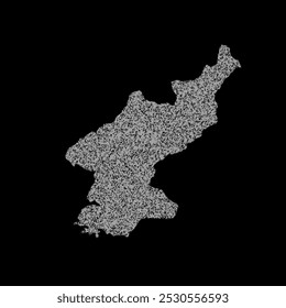 Abstract visual representation of the South Korea map made up of irregular white shapes against a black background. The shapes create a fragmented texture, forming the outline of the country.