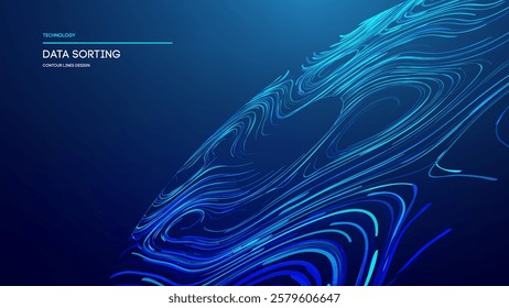 An abstract visualization of dynamic contour lines flowing across a vivid blue gradient background, symbolizing technology, data analysis, and connectivity.