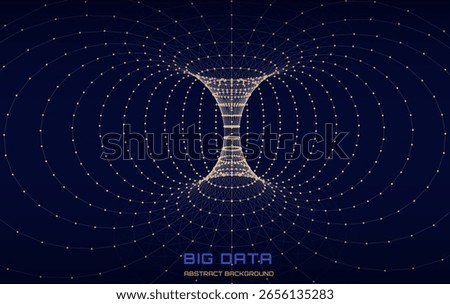 Abstract  visualization phesicien physical field  in dark background. Concept scientific technology, forces lines conecting dots  in space torus. Vector Illustration.