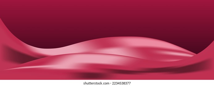 Abstract Viva Magenta trend color background. Carmine red wave. Luxury long backdrop. Art fractal digital screen. Poster, banner. Futuristic wallpaper. Presentation card. Copy space. Cover design.