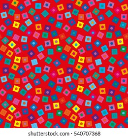 Abstract vivid geometrical seamless pattern with circles and squares.