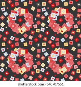 Abstract vivid geometrical seamless pattern with squares and circles.