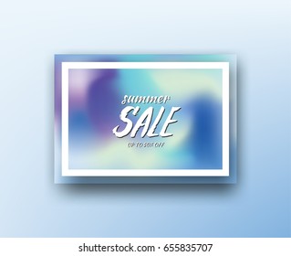 Abstract vivid gradient background layout with frame. Summer sale inscription. For banners, promo, covers, packaging, etc. Vector illustration.
