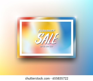Abstract vivid gradient background layout with frame. Sale inscription. For banners, promo, covers, packaging, etc. Vector illustration.