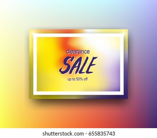 Abstract vivid gradient background layout with frame. Sale inscription. For banners, promo, covers, packaging, etc. Vector illustration.