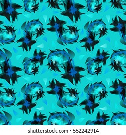 Abstract vivid seamless pattern with unusual geometrical shapes.
