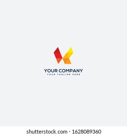 abstract VK letter logo and line triangle red VK