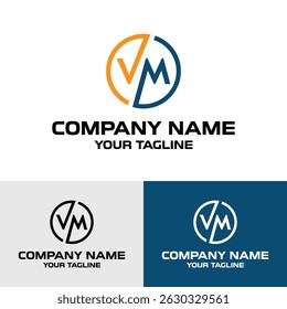 Abstract VM letter monogram, rounded circle-shaped vector logo design template