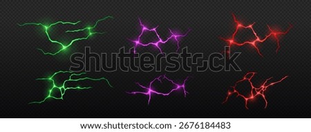Abstract volcanic lava texture with cracks and colorful magma glow in purple, green and red colors