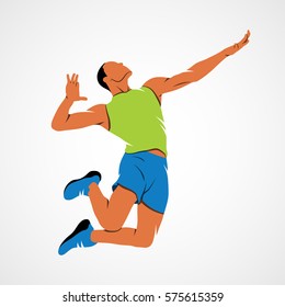 Abstract volleyball player jumping on a white background. Vector illustration.