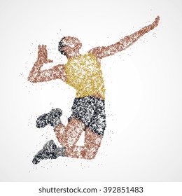 Abstract volleyball player jumping out colored circles. Vector illustration.