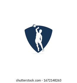 Abstract volleyball player jumping vector logo design.