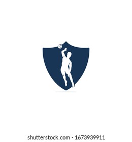 Abstract volleyball player jumping vector logo design.