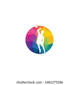 Abstract volleyball player jumping vector logo design.	