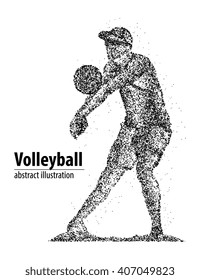Abstract volleyball player receives the ball from the black circles. Vector illustration.